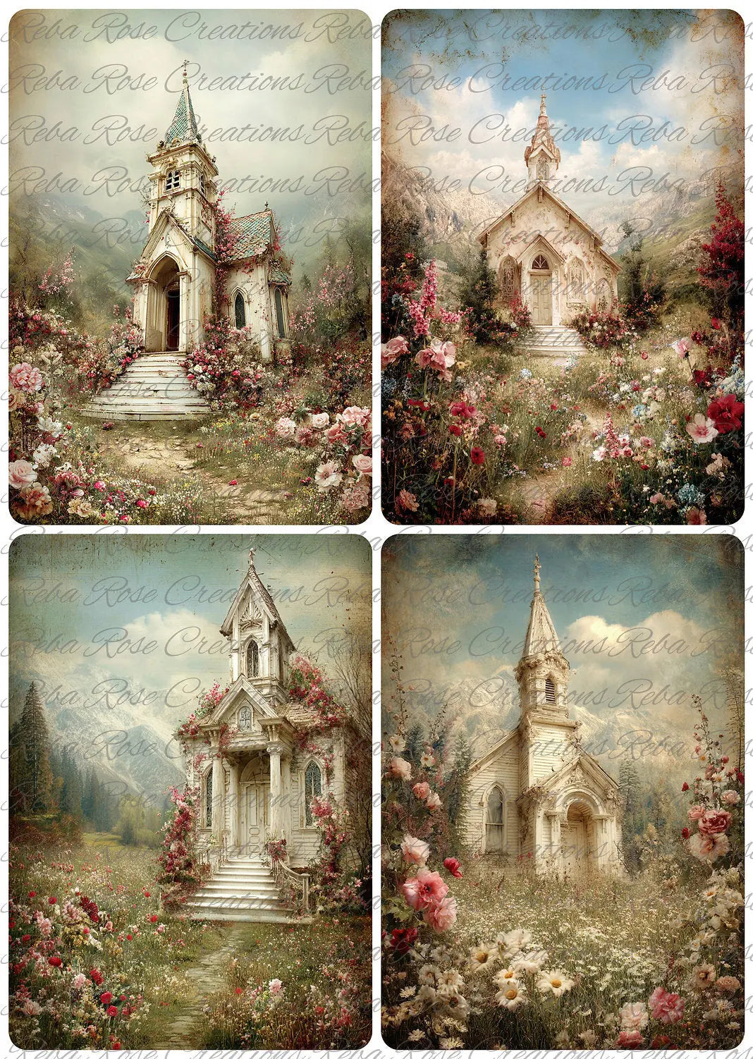 Handcrafted, Decoupage, Mixed Media, Vintage Style Church Panel, Plaques Set of 2, made by Pamela Handmade by Pamela
