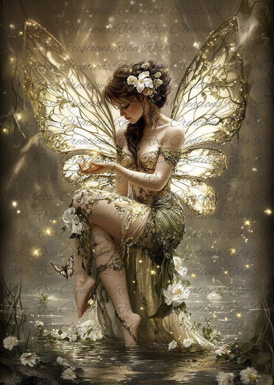 Reba Rose Creations, Rice Paper for Decoupage, Mixed Media, Fairy, Fantasy, A4 8.27 X 11.6