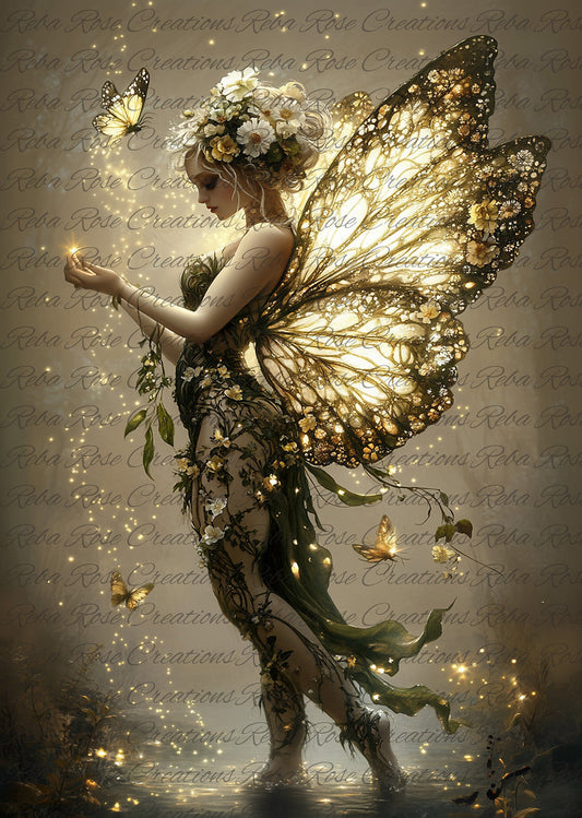 Reba Rose Creations, Rice Paper for Decoupage, Mixed Media, Fairy, Fantasy, A4 8.27 X 11.6