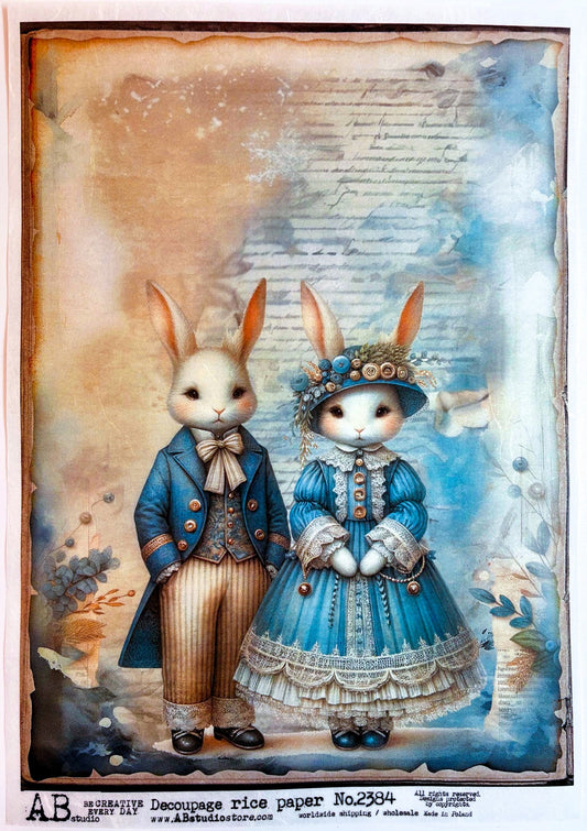 AB Studio, Rice Paper, Spring, Easter, Bunnies, Rabbits, Vintage Clothes, ID-2384, A4 - 8.27 X 11.69, Decoupage, Mixed Media, Crafts