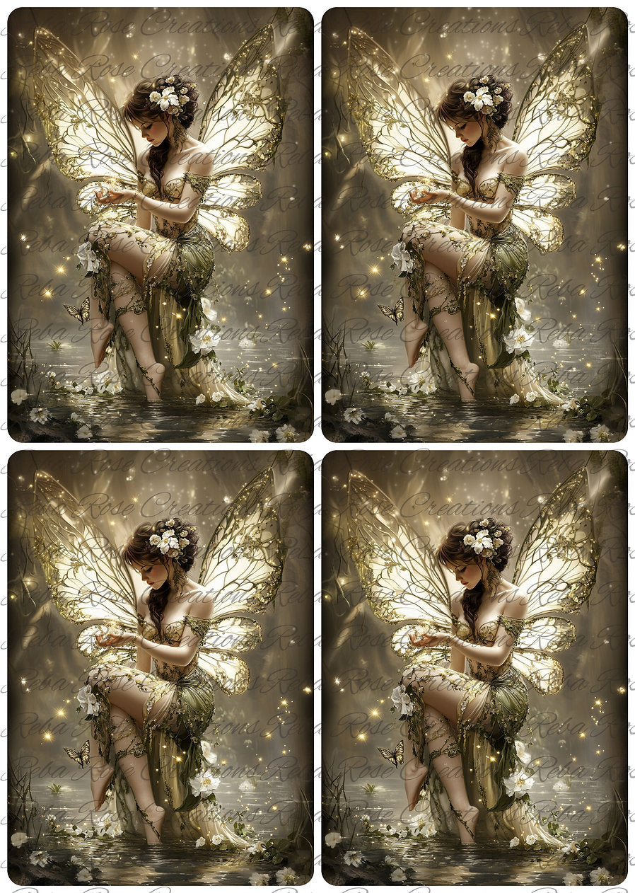 Reba Rose Creations, Rice Paper for Decoupage, Mystical Illuminous Fairy, Butterfly, Fantasy,  A4 8.27 X 11.6, Mixed Media
