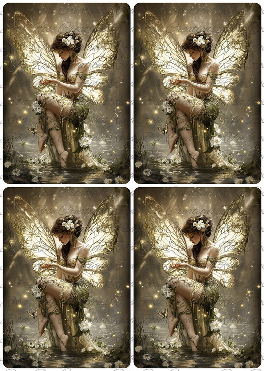 Reba Rose Creations, Rice Paper for Decoupage, Mystical Illuminous Fairy, Butterfly, Fantasy,  A4 8.27 X 11.6, Mixed Media