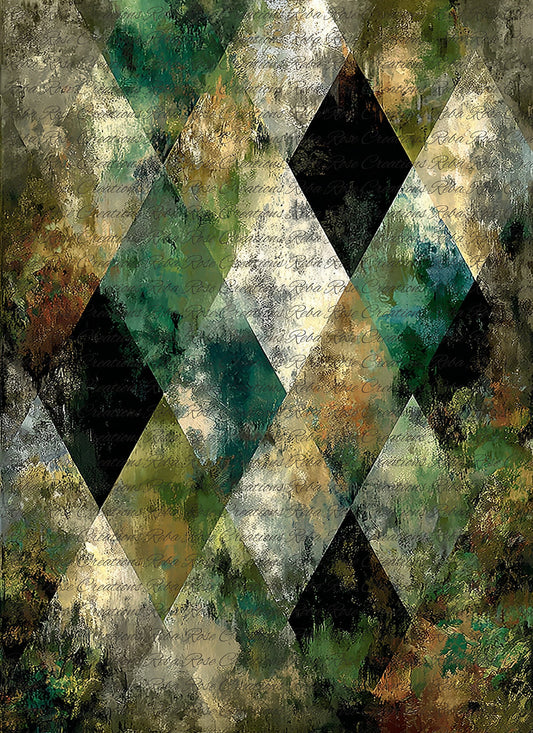 Reba Rose Rice Paper for Decoupage, Green, Emerald Veil Harlequin Pattern, Background, Mixed Media, A4, 8.27 X 11.6