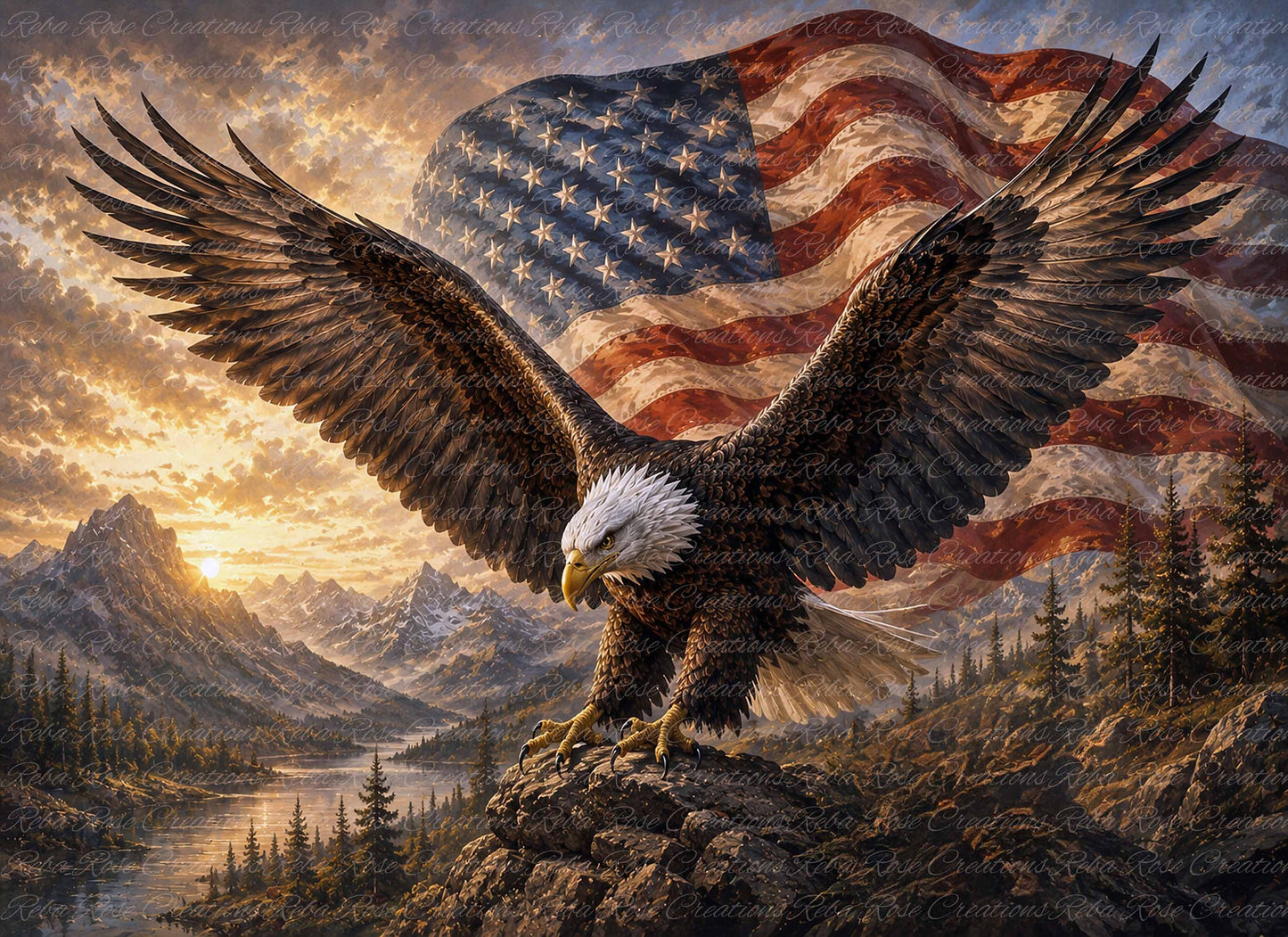 Reba Rose Creations Rice Paper for Decoupage, American Bald Eagle, Patriotic Style, Mixed Media,  A4 8.27 X 11.6