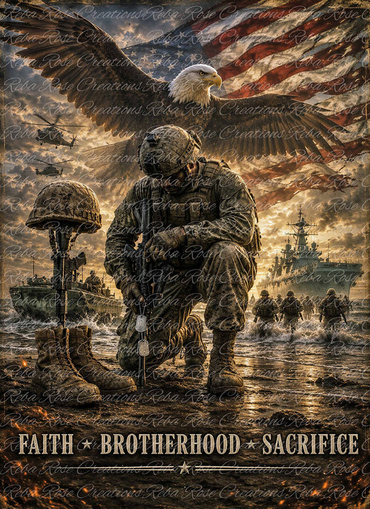 Reba Rose Creations Rice Paper for Decoupage, US Marine, American Flag, Bald Eagle, Patriotic, Memorial, Mixed Media,  A4 8.27 X 11.6