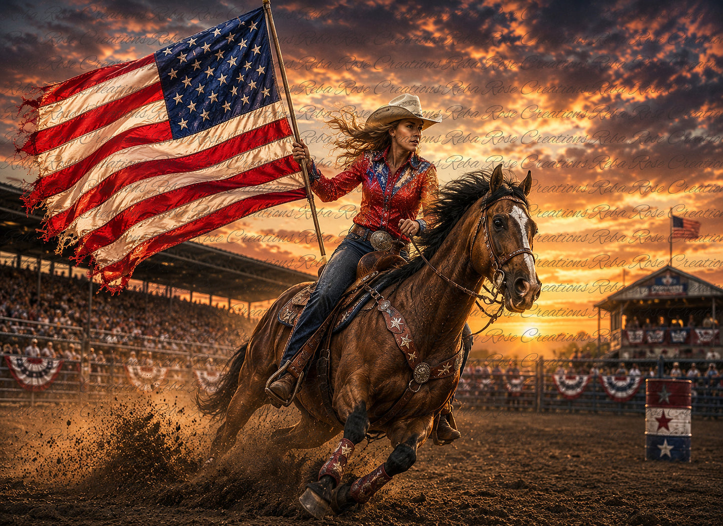 Reba Rose Creations Rice Paper for Decoupage, Cowgirl, American Flag, Western Style, Mixed Media,  A4 8.27 X 11.6