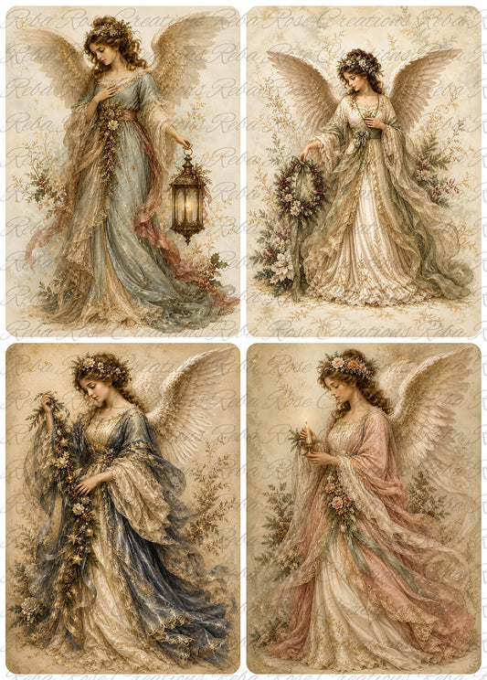 Reba Rose Rice Paper for Decoupage, Mixed Media, Elegant Angels, Vintage Style, A4 8.27 X 11.6