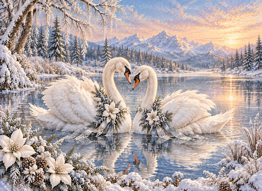 Reba Rose Rice Paper for Decoupage, Mixed Media, Blue Christmas Swans, A4 8.27 X 11.6