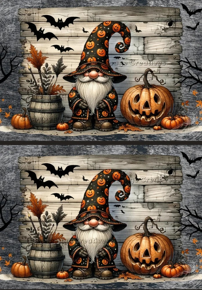 Decoupage Creatives, Rice Paper, Halloween, Gnome, Pumpkins, Jack-O-Lanterns, Witches Hats, Squares, Mixed Media, A4 8.27 X 11.69 DPD558