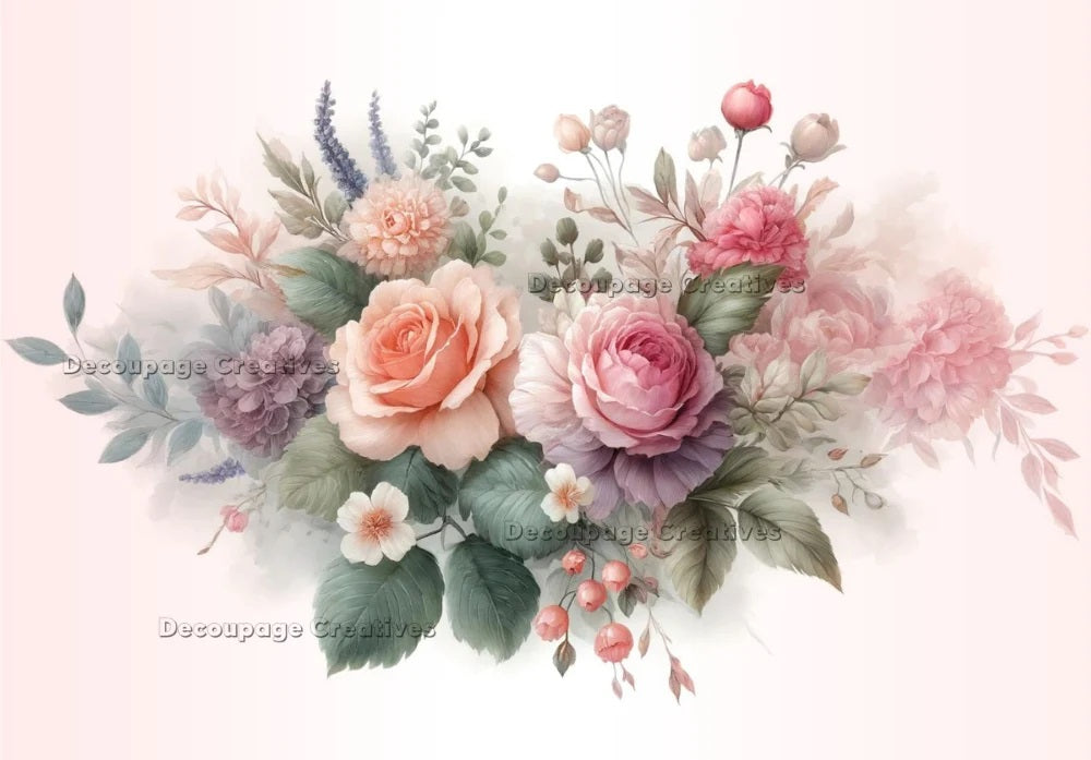 Decoupage Creatives, Rice Paper, Romantic, Pink, Flowers, Floral, Shabby Chic, Mixed Media, A4 8.27 X 11.69 DPD575