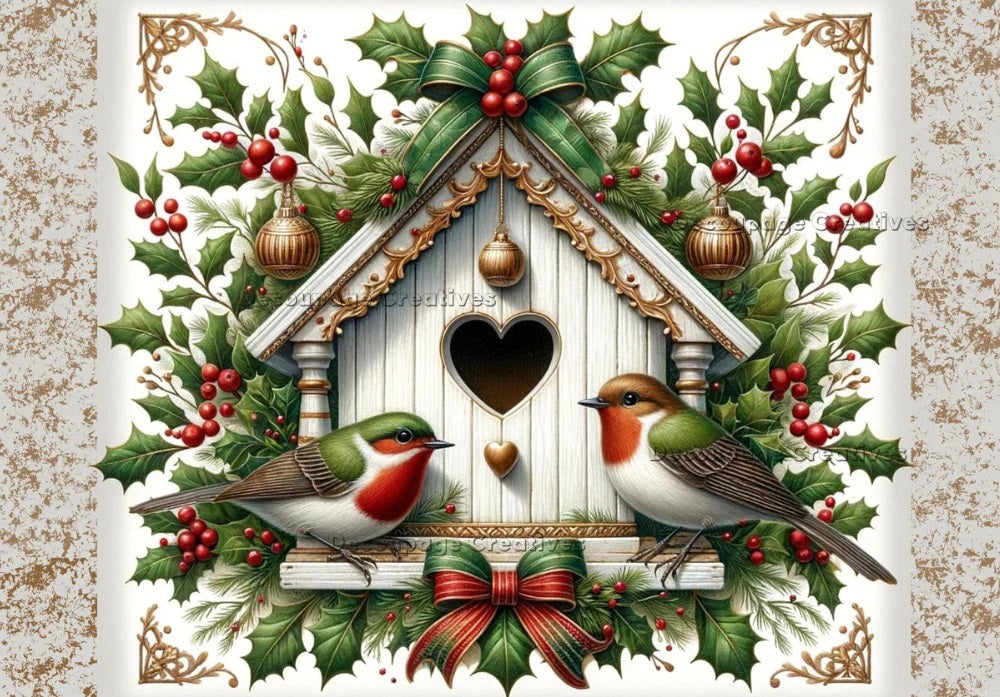 Decoupage Creatives, Rice Paper, Christmas, Winter, Lovebirds, Birdhouse, Shabby Chic, Mixed Media, A4 8.27 X 11.69 DPD629