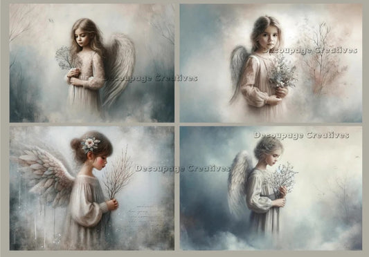 Decoupage Creatives, Rice Paper, Angels, Cards, Mist, Squares,  Mixed Media, Fantasy, Squares, 4 Pack, A4 DPD634