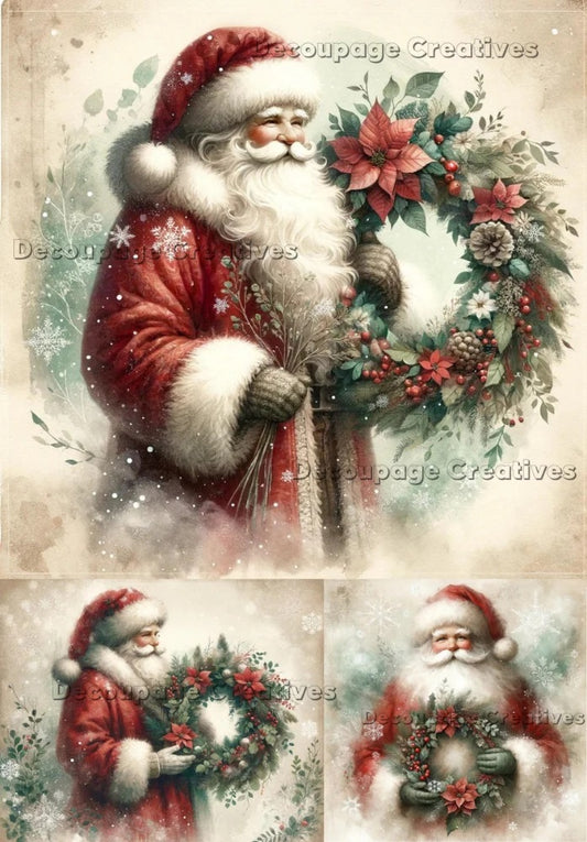 Decoupage Creatives, Rice Paper, Santa Claus, Wreaths, Cards, Squares, Mixed Media, Christmas, A4 8.27 X 11.69, DPD635