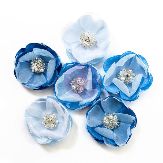 Prima Marketing, Paper Flowers, Santorini Collection Messaria, Blue, Rhinestones, Scrapbooking, Mixed Media, Crafts, 6 piece