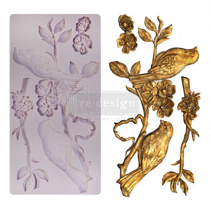 Re-Design with Prima Silicone Mould, Blossoming Spring Birds on a Branch, Decorations, Food Safe, Silicone Mold, 11 × 5 × 0.31 in