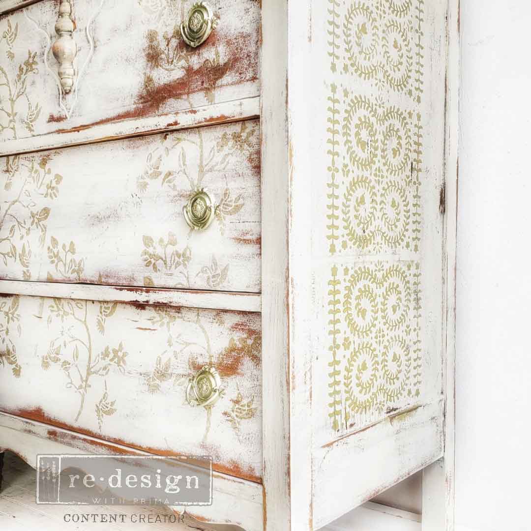 Redesign Prima, Decor Stencils, Laser cut 16 mil Mylar, Elegant Vine, Boho, Mixed Media Art, 9″x13.5″ Re-Design with Prima