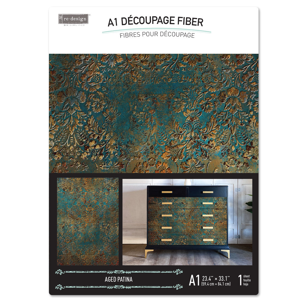 Re-Design with Prima Decoupage Fiber Pack, Aged Patina, Blue, Gold, Mixed Media, A1 23.4" x 33.1" Re-Design with Prima