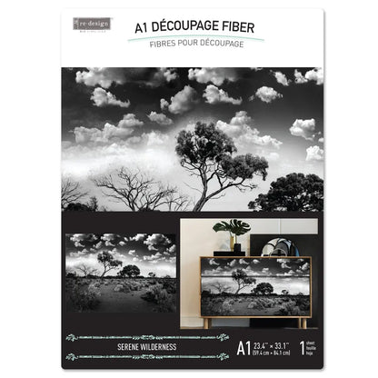 Re-Design with Prima, Decoupage Fiber Paper Set,  Serene Wilderness, Black and White, Landscape, 1 sheet, 23.4″x33.1″ Re-Design with Prima
