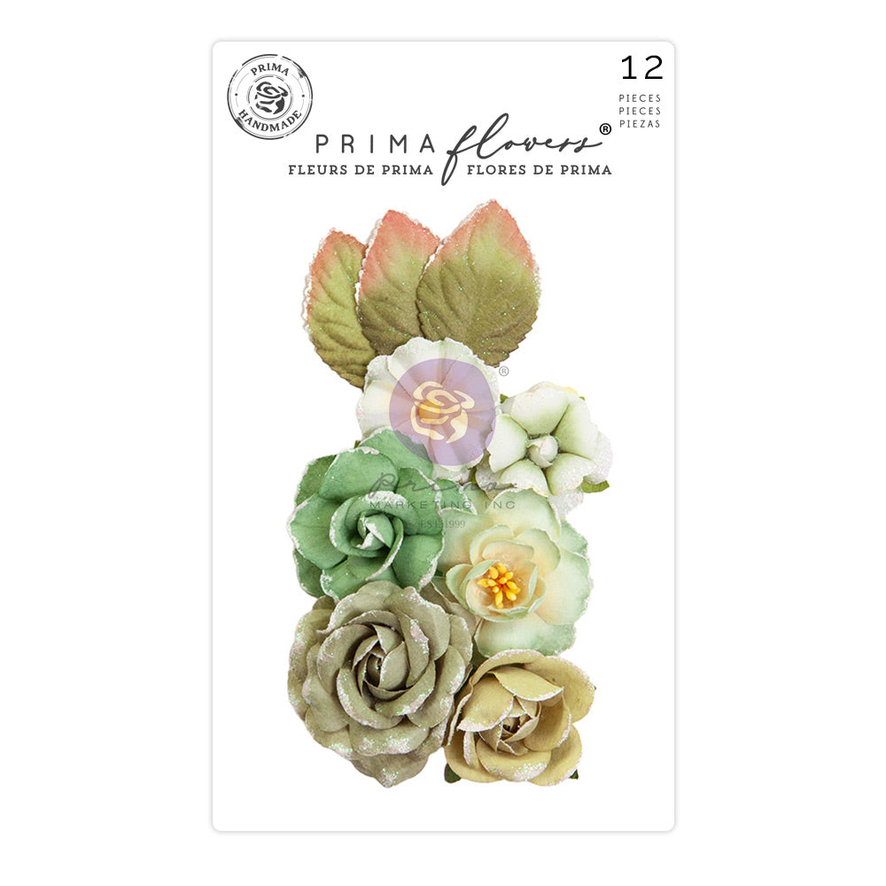 Prima Marketing, Paper Flowers, Green Roses, Leaves, Sharon Ziv Flowers, Elemental bliss, 12 pcs, Scrapbooking, Mixed Media, Crafts 661083