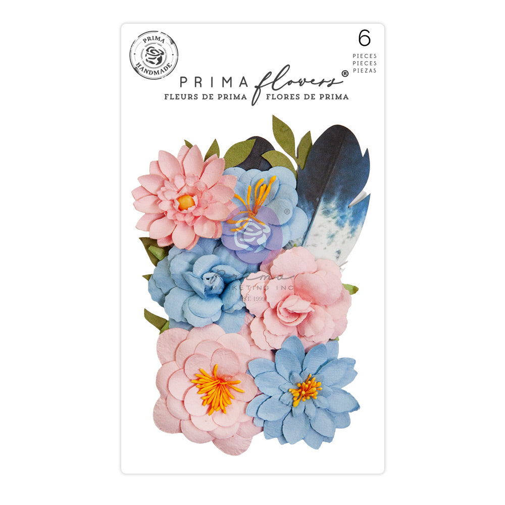 Prima Marketing, Paper Flowers, Pink, Blue, Spring Abstract Collection, Flowers, Painted Notes, 10 pcs Scrapbooking, Mixed Media, Crafts