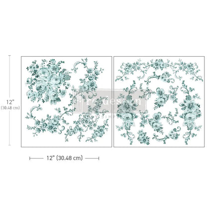 Re-Design with Prima, 2 sheets, Maxi Transfers, Minty Roses, Green Flowers, Rub on Transfers, 2 sheets, 12″x12″ Re-Design with Prima