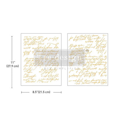 Re-Design with Prima, 2025, Middy Foil Transfers, Kacha, Gold Shimmering Script, Calligraphy, 2 sheets, 5"x10"x8mm Re-Design with Prima