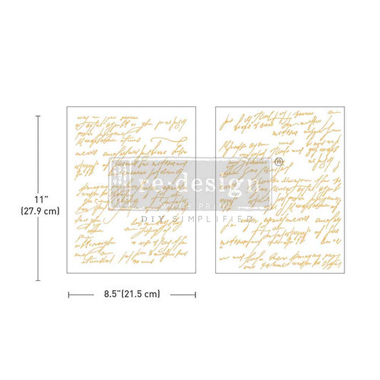 Re-Design with Prima, 2025, Middy Foil Transfers, Kacha, Gold Shimmering Script, Calligraphy, 2 sheets, 5"x10"x8mm