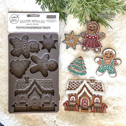 Re-Design with Prima, Limited Edition, Decor Mold, Festive Gingerbread Treats, 1 pc Holiday Collection, Food Safe, Silicone Mold, 5″X10″X8 Re-Design with Prima