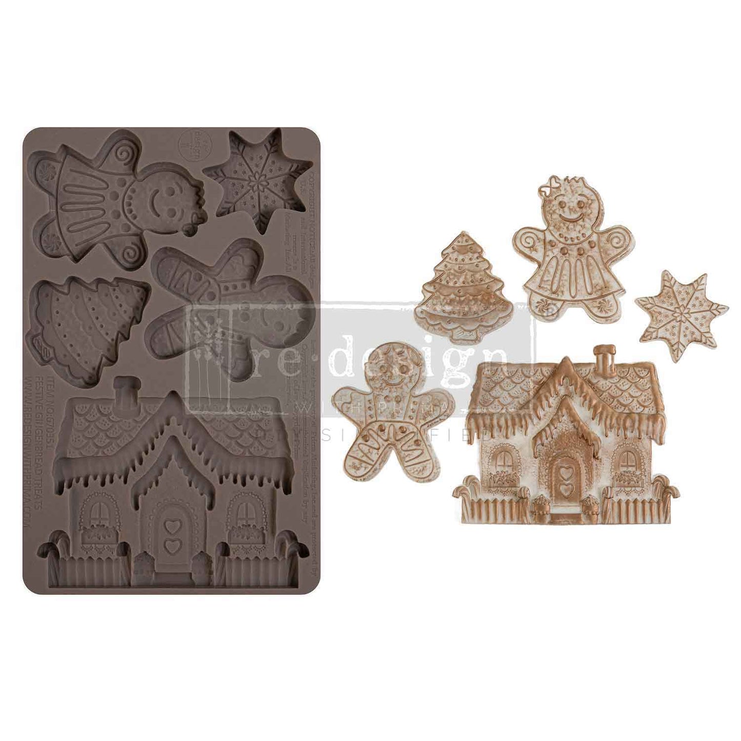 Redesign with Prima, Limited Edition, Decor Mold, Festive Gingerbread Treats, 1 pc Holiday Collection, Food Safe, Silicone Mold, 5″X10″X8