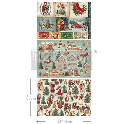 Re-Design with Prima, A3 Decoupage Fiber Pack, Christmas, Holidays, Santaland Sparkle , 3 sheets, 11.7″x16.5″ each, 2024 Q3 Release Re-Design with Prima