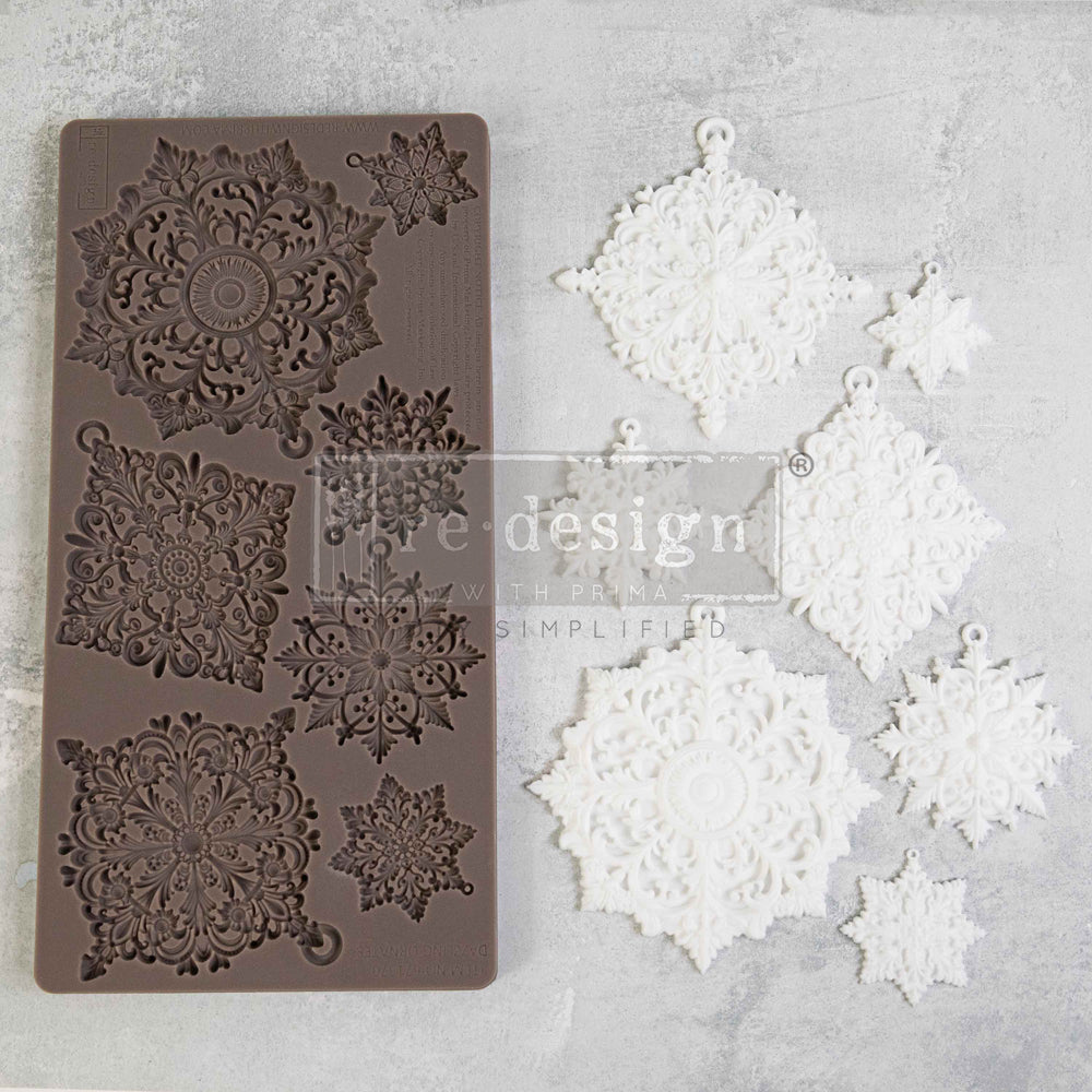 Redesign with Prima, Vintage Style, DAZZLING ORNATES, Snowflakes, Christmas Ornaments, Silicone Mold, Food Safe, 10.75 × 5.00 × 0.31 in