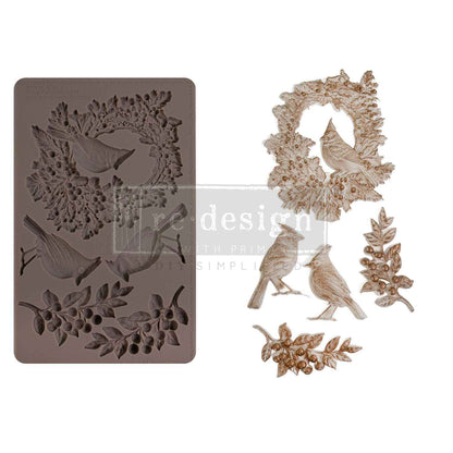 Re-Design with Prima, Limited Edition, Decor Mould, Mold, Cardinal Cheer, Holiday Collection, Food Safe, Silicone Mold, 8.00 × 5.00 × 0.31 in Re-Design with Prima