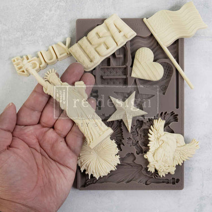 Re-Design with Prima Silicone Mold, Decor Moulds, Happy 4th of July, American Patriotic, 5″x8″x8mm, Food Safe