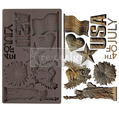 Re-Design with Prima Silicone Mold, Decor Moulds, Happy 4th of July, American Patriotic, 5″x8″x8mm, Food Safe