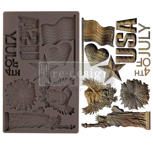 Re-Design with Prima Silicone Mold, Decor Moulds, Happy 4th of July, American Patriotic, 5″x8″x8mm, Food Safe