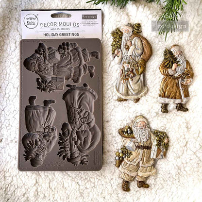 Re-Design with Prima, Limited Edition, Decor Mold, Holiday Greetings, Santa Claus, Christmas Collection, Food Safe, Silicone, 8 × 5 × 0.31 in Re-Design with Prima