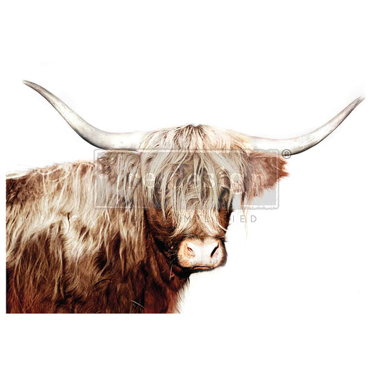 Re-Design with Prima, A1 Decoupage Fiber Pack, Majestic Moo, Animals, Farmhouse, Western, Mixed Media, Brown, Highland Cow, 23.4" x 33.1"