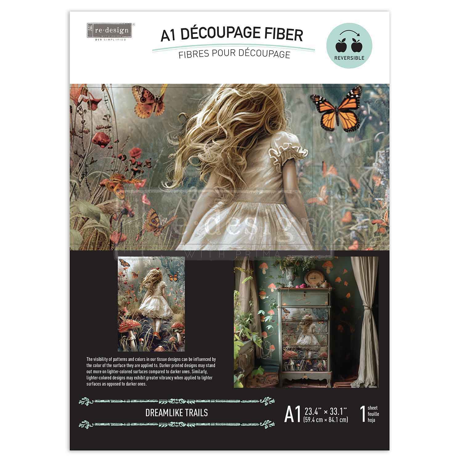 Re-Design with Prima, Decoupage Fiber Paper Set, Dreamlike Trails , Lost in Wonderland, 1 sheet, 23.4″x33.1″  2024, Q4 Release Re-Design with Prima
