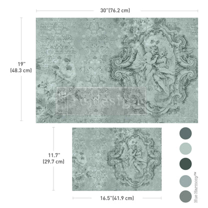 Re-Design with Prima, Double Delight Decoupage Fiber Paper Set, Jardin Des CheRubins, Cherubs, Vintage, 2 sheets, 19.5″x30″, 11.7″x16.5″