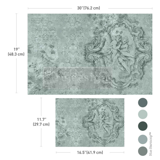 Re-Design with Prima, Double Delight Decoupage Fiber Paper Set, Jardin Des CheRubins, Cherubs, Vintage, 2 sheets, 19.5″x30″, 11.7″x16.5″