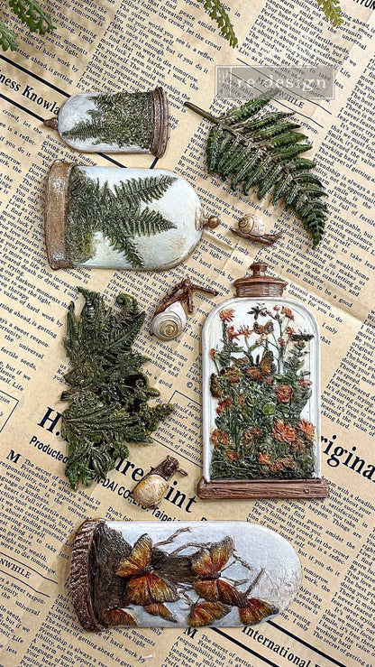 Re-Design Prima, 2025, Elder Etchings, Decor Mould, Cloche jars, Ferns, Butterflies, 1 pc, 5″x10″x8mm, Food Safe, Decorations, Silicone Mold Re-Design with Prima