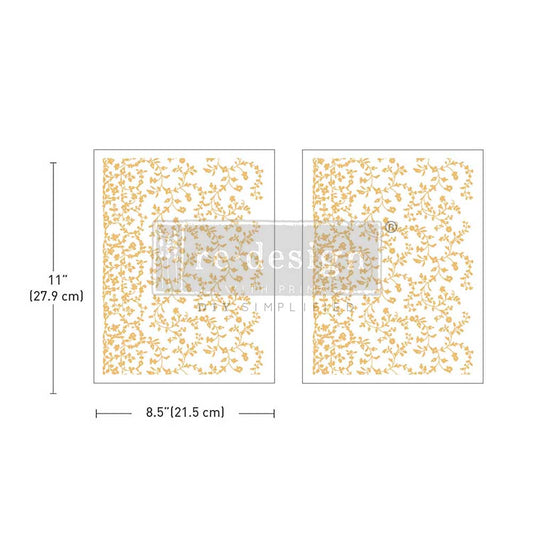 Re-Design with Prima, Middy Gold Foil Transfer, Kacha, Rub on Transfer, Vineyard Elegance, French Inspired, 2 sheets, 8.5" x 11"
