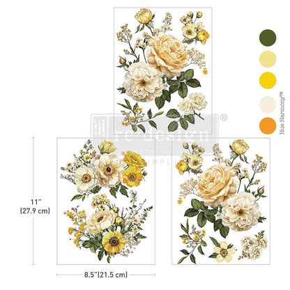 Re-Design with Prima, Middy Transfers, Sunlit Aviary, Golden, Yellow Bliss, Flowers, Roses, 3 sheets, 8.5″x11″ Re-Design with Prima