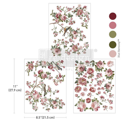 Re-Design with Prima, Middy Transfers, Kacha, The Enchanted Grove, Pink Roses, Flowers, 3 sheets, 8.5″x11″ Re-Design with Prima