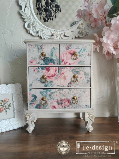 Re-Design with Prima, Double Delight Decoupage Fiber Paper Set, Pink Blossom Bliss, Roses, Shabby Chic, 2 sheets, 19.5″x30″, 11.7″x16.5″