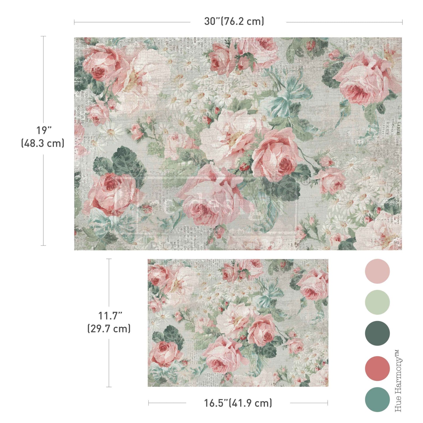 Re-Design with Prima, Double Delight Decoupage Fiber Paper Set, Pink Blossom Bliss, Roses, Shabby Chic, 2 sheets, 19.5″x30″, 11.7″x16.5″