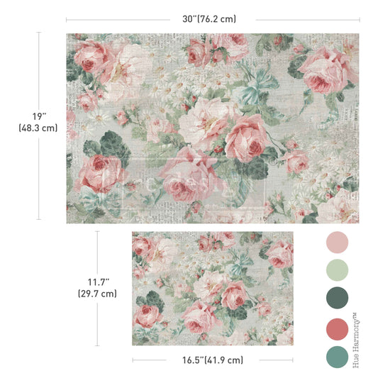 Re-Design with Prima, Double Delight Decoupage Fiber Paper Set, Pink Blossom Bliss, Roses, Shabby Chic, 2 sheets, 19.5″x30″, 11.7″x16.5″