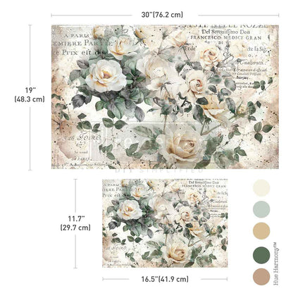 Re-Design with Prima, Double Delight, Decoupage Fiber Paper Set,  My Garden Whimsy, White Flowers, 2 sheets, Shabby chic, Vintage Style Re-Design with Prima