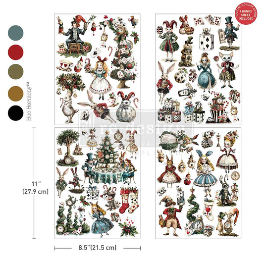 Re-Design with Prima, Middy Transfers, Whimsical Holiday Dreams, Christmas, Alice in Wonderland, 3 sheets + 1 bonus sheet, 8.5″x11″, 2025 Q3