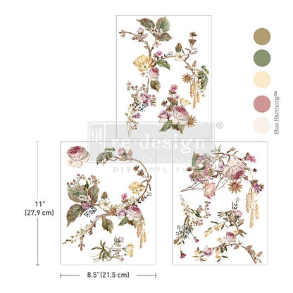 Re-Design with Prima, Middy Rub on Transfers, Rosette Royal, Roses, Vines, Flowers, Botanicals, 3 sheets, 8.5″x11″, 2025 Q3 Re-Design with Prima